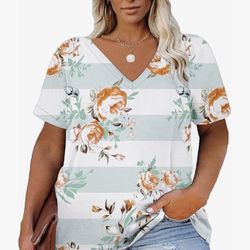 Plus-Size Tops for Women Short Sleeve T Shirts V Neck Tunic Tops XL