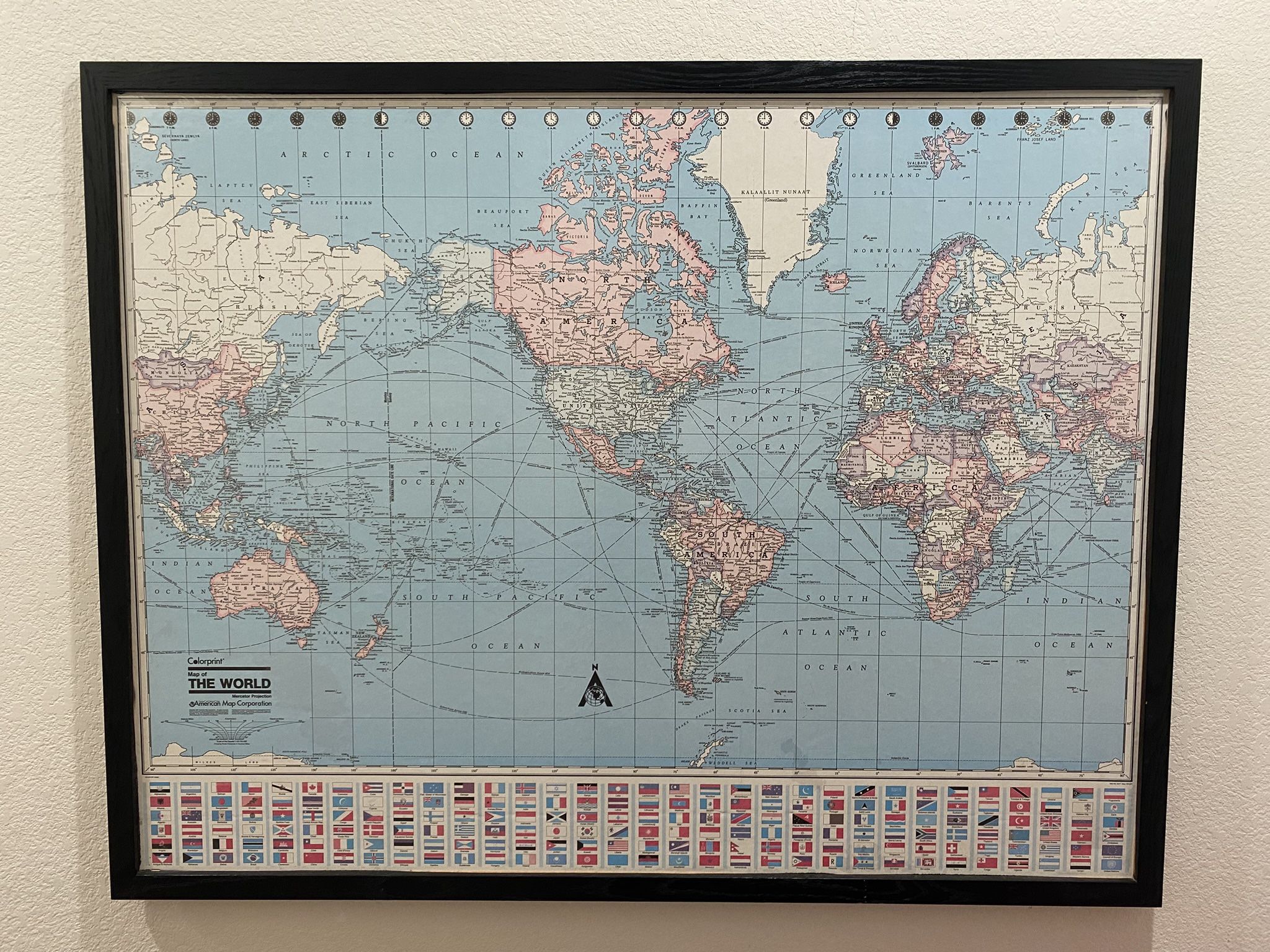 vintage framed "Colorprint" map of the world