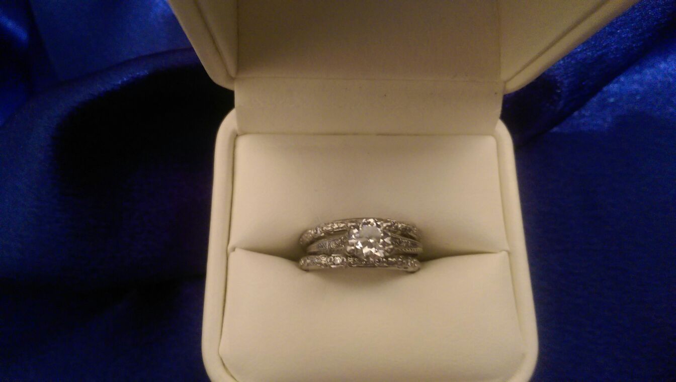 Rare Antique Vintage Deco Old Euro Platinum & Diamond Solitaire Wedding Rings with Accompanying Stacking Diamond & Platinum Eternity Rings