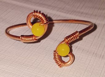 3pc Handmade Raw Cooper Bangles With 8mm Semiprecious Bead