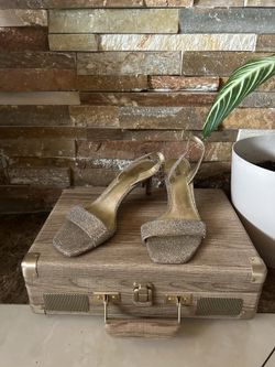 Michael Kors Gold Single Strap With Back Heel Strap On A Kitten Heel Size 9