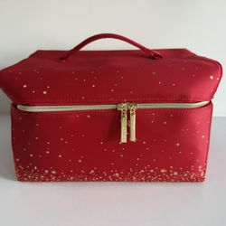 NEW Estee Lauder Red Velvet w/Gold Stars empty Cosmetic Makeup Bag Train Case 22
