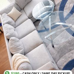 Modern Gray Couch + Glass Coffee Table 