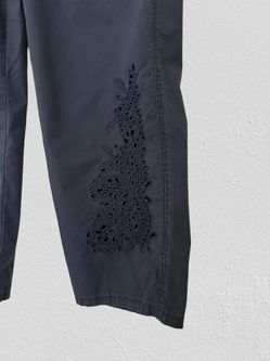 Chico’s Woman’s Navy Blue Cotton Pants with Embroidery, Sz 6