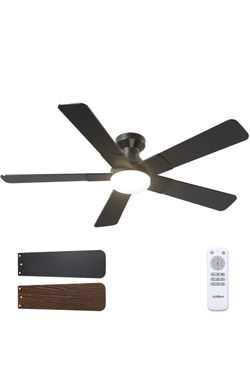 addlon 52 Inch Black Low Profile Ceiling Fans with Lights and Remote Montaje empotrado, luz regulable de 3 colores, motor CC reversible silencioso, fá