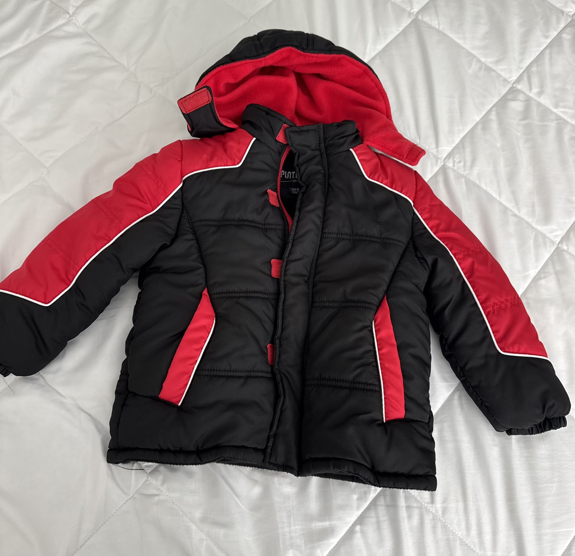 Platinum Boys Fleece Lined Winter Coat Red and Black Hooded Puffer Jacket XS 4/5