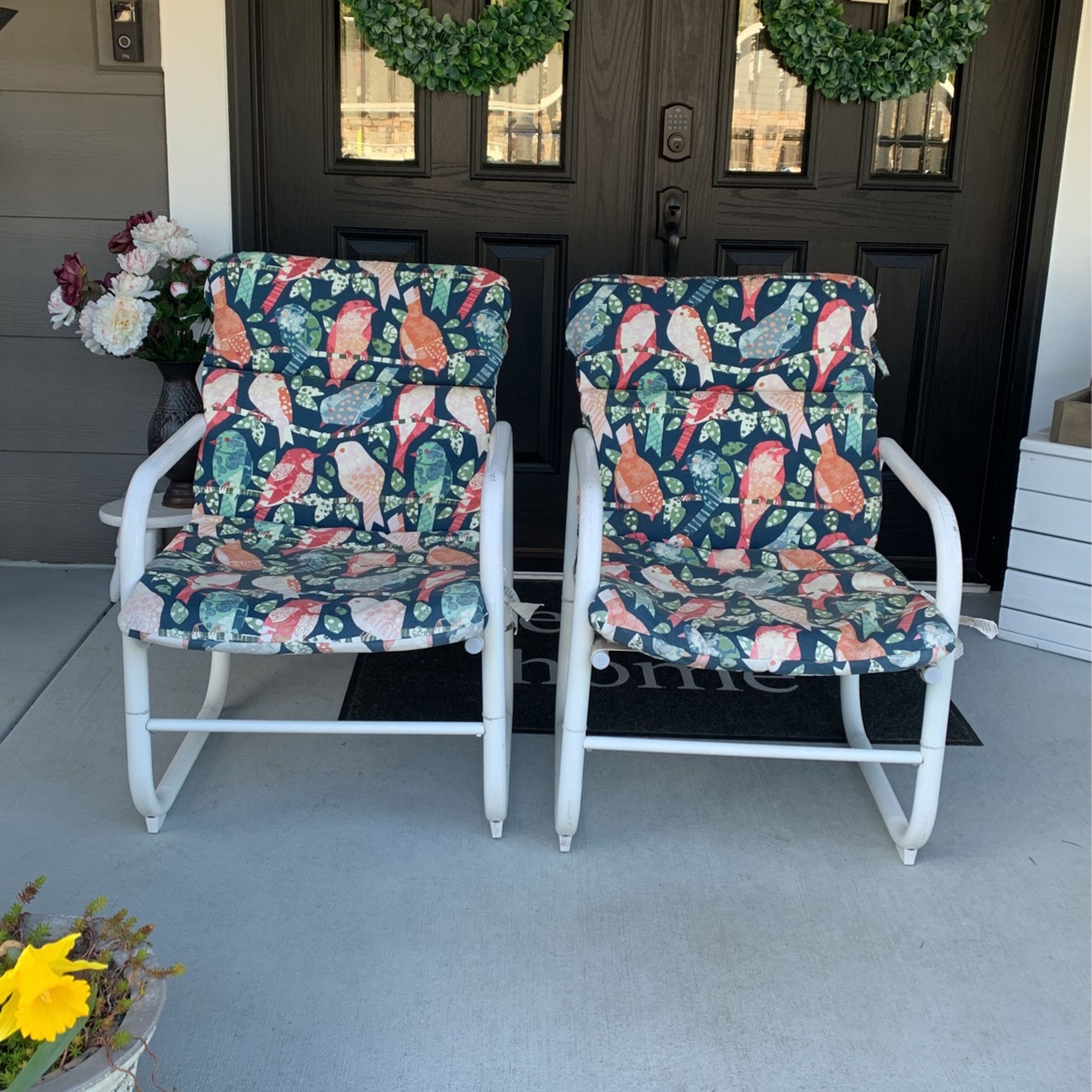 Two Chairs With Cushions Plus Extra Chair Cushion And Extra Swing Cushion