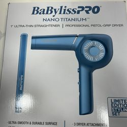 BaBylissPRO Nano Titanium Straightener Dryer Set New