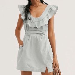 Free People Lara ruffle bib mini dress in seafoam green Size M