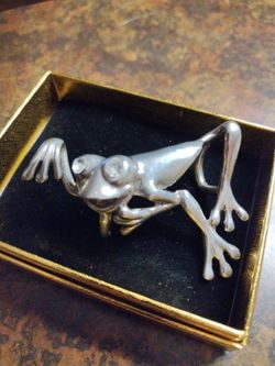 Vtg 3D Frog Sterling Silver Slide Pendant