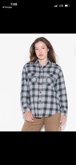Wild Fable  size small Women's Oversized Long Sleeve Collared Flannel Shirt Black Plaid