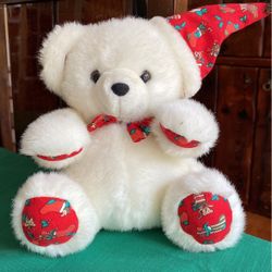 Stephen Smith label stuffed animal white Christmas bear 8 inches tall