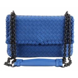 BOTTEGA VENETA Intrecciato Olimpia Shoulder Crossbody Bag Blue Woven Lambskin Leather