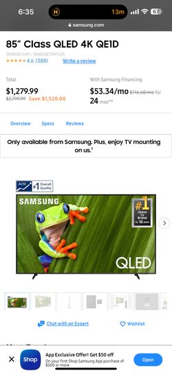 Samsung Tv Qled 4K QE1D New In Box