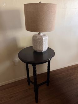 Dark Brown Side Table and Tan table l-Lamp