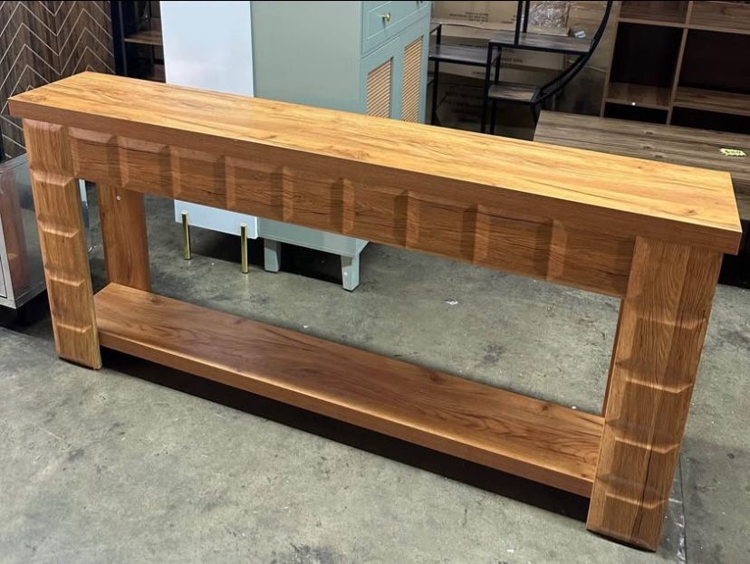 F2123 - L Extra Long Console Table, Farmhouse 2-Tier Entryway Table with Storage