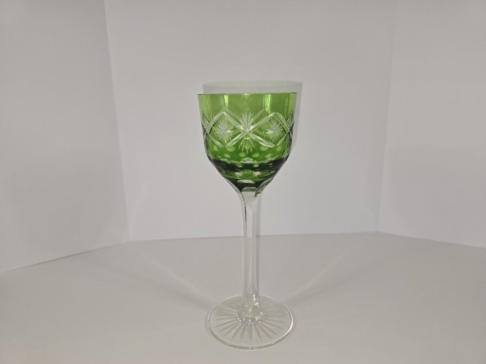 Vintage Bohemian Gree Glass Hand Cut Glass