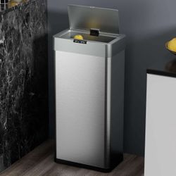 16 Gallon Motion Sensor Trash Can,Touchless Automatic Garbage Can,Brushed Stainless Steel Smart Bin,with Bag Holder,Soft Close Lid,for Kitchen,Office,