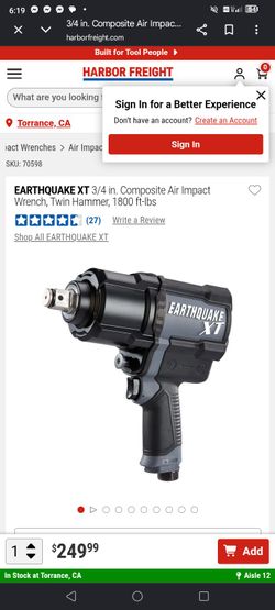 Earthquake xt 3/4 inch and 1 inch air impact wrench