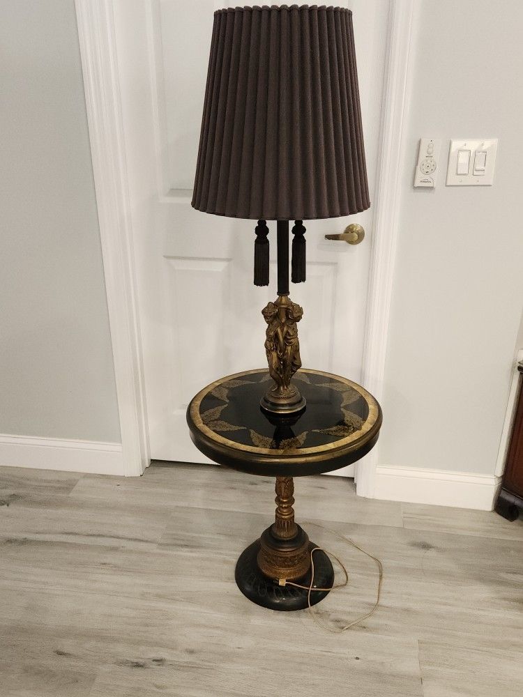 Antique Hollywood Regency Floor Lamp Table Vintage 1950 Grecian Statues