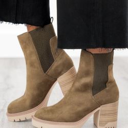 MIA Vegan Nubuck Ankle Boot Chunky Heel