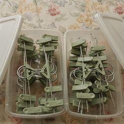 Moving sale! 30 Pack Space Saving Stackable Cute Skirt & Pants Hangers with Clips, storage boxes, closet organization