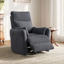 360 Swivel Rocker Recliner - Corduroy Nursery Glider Rocking Chair with 2 Pillows, Comfy High Back Adult Recliner for Small Spaces, Nursery Bedroom Li