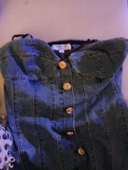 Current Elliott Denim Bustier Corset Top Gold Buttons