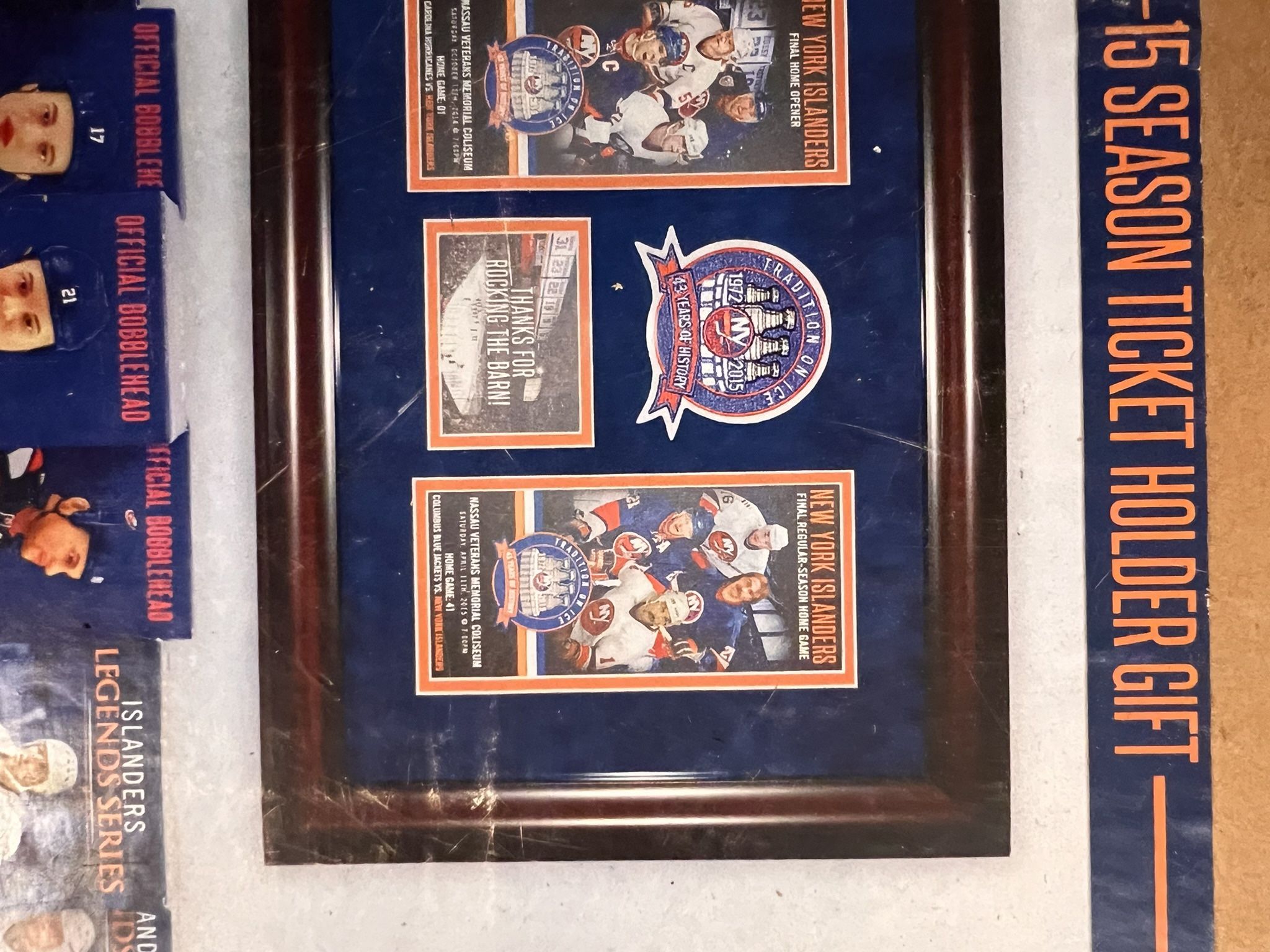 NY Islanders Unopened Bobble Heads & Framed Commemorative “Tix”