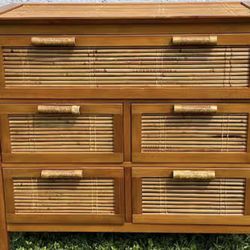 Gorgeous vintage white-washed wicker and rattan 5-drawer triple dresser from Pier One Import...