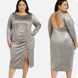 Future Collective Dress 3X Silver Crushed Velvet Open Back Bodycon Glamorous New Women Dress Size 3 XL