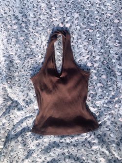 Brown Ribbed Halter Crop Top
