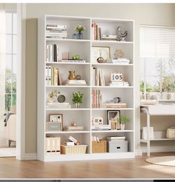 Wood Double 6-Tier Standard Bookcase