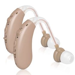Behind The Ear Hearing Amplifiers for Seniors, Rechargeable Hearing Device for Adults with Noise Canceling, Beige, Pair