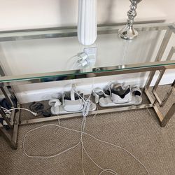 Chrome and glass metal accent table