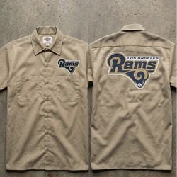 Custom Dickies Work Shirt Khaki Los Angeles Rams Shirt 