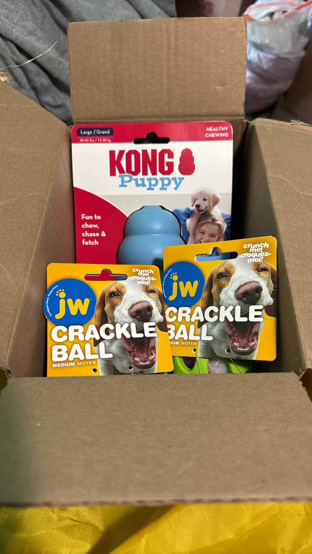 Kong Puppy Toy and JW Crackle Ball Dog Toys