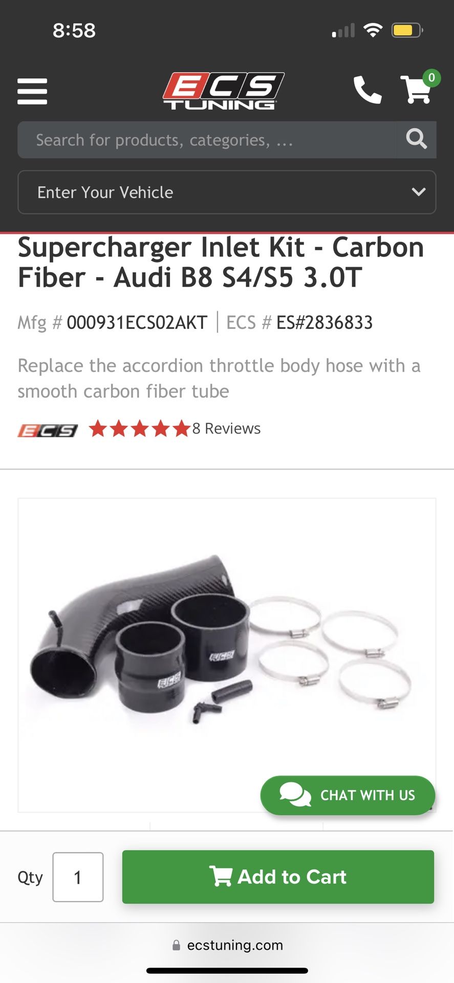 2014 Audi S4 3.0T ECS Tuning Carbon Fiber Inlet Pipe