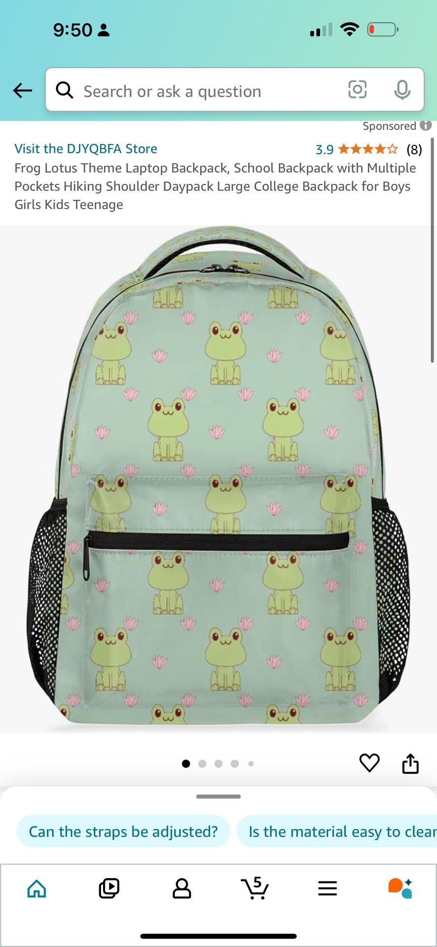 Frog Lotus Theme Laptop Backpack, School Backpack with Multiple Pockets Hiking Shoulder Daypack Large College Backpack for Boys Girls Kids Teenage