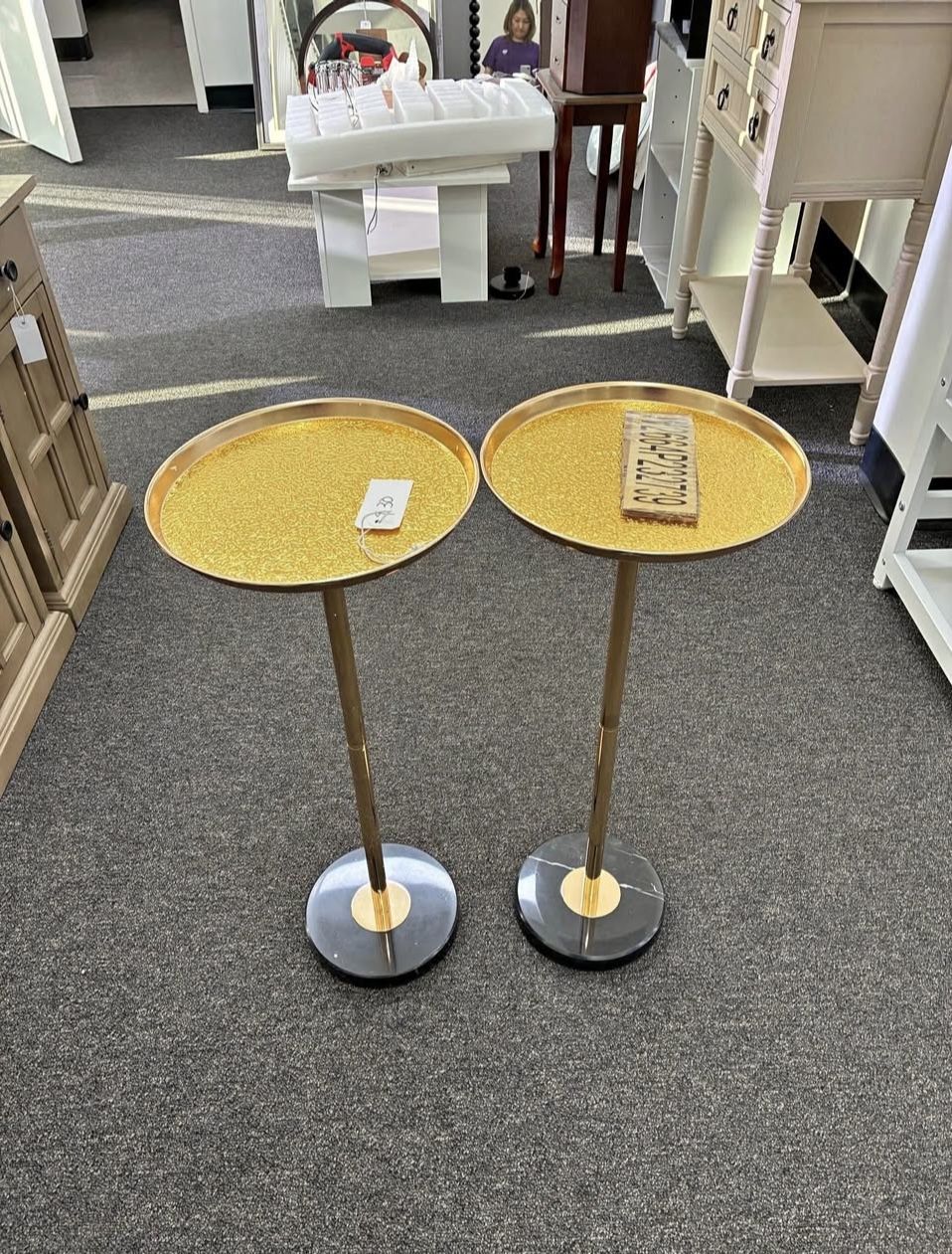 2 for $40 Gold Small End Table Pedestal Table for Decorative Display Gold Accent Table