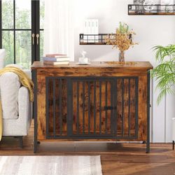39.96" Wooden  Dog Crate Furniture for Medium and Large Breed, Chew-Resistant Dog Kennel Furniture Indoor with 2 Doors and 3.94" Raised Feet, as TV St