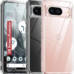 Google Pixel 8 Case Clear, [20X Anti-Yellowing] Pixel 8 Case with [2Pcs Tempered Glass Screen Protector][Built-in 4 Airbags][10FT Military Protection]