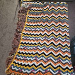 Handmade Wool Queen Size Afghan With Fringe