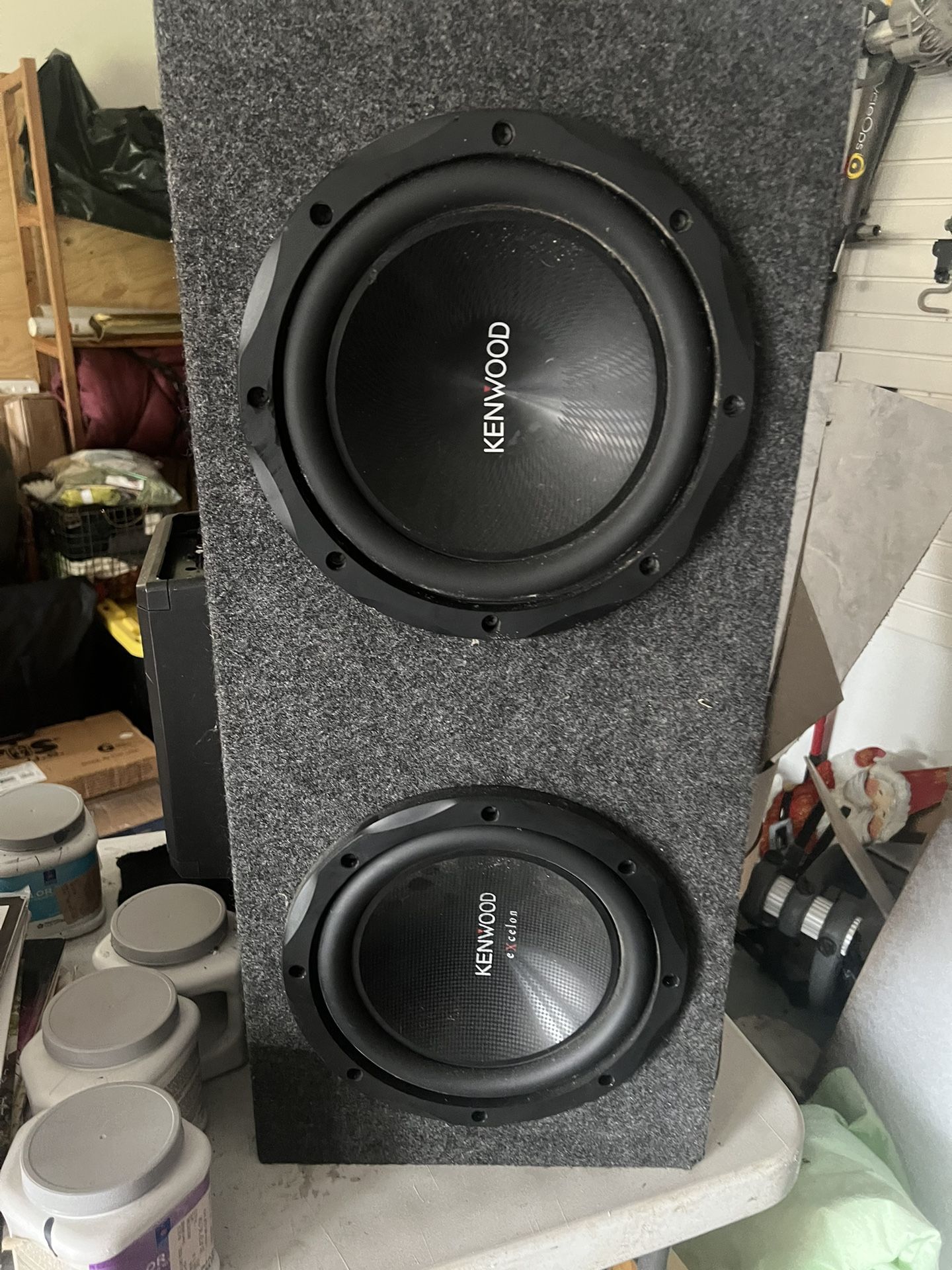 2 Kenwood 10 inch Subwoofers With Box And Kenwood Amp