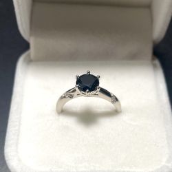 Black Diamond Sterling Silver Adjustable Ring; Size 6-9