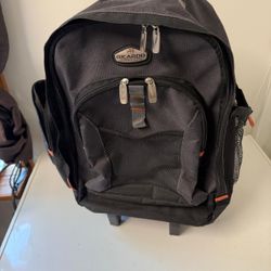 VTG Ricardo of Beverly Hill Rolling Backpack Gray,Black & Orange Great Condition
