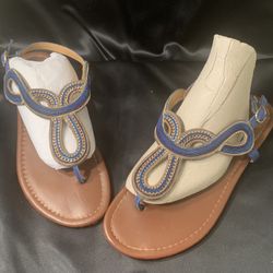 Royal Blue With Gold Flat Sandals