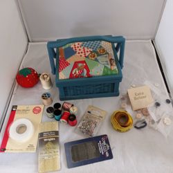 Vintage Sewing Basket W Extras 