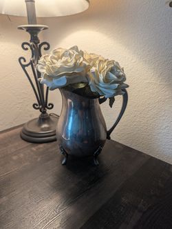 Vintage Water Pitcher With Silk Flowers 