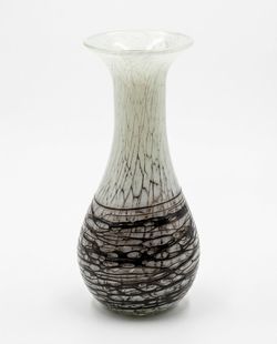 Hand-Blown White and Brown Swirl Glass Vase